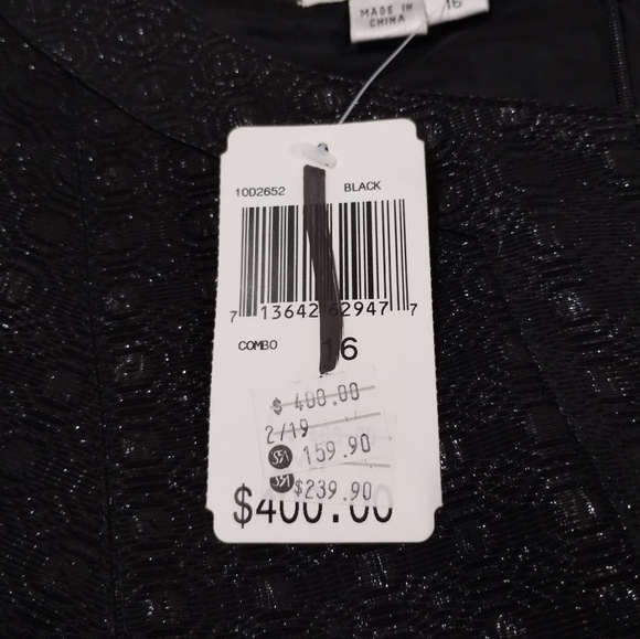 NWT Kay Unger New York Black Brocade Damask Cocktail Dress Empire Waist Size 16 - Picture 12 of 14